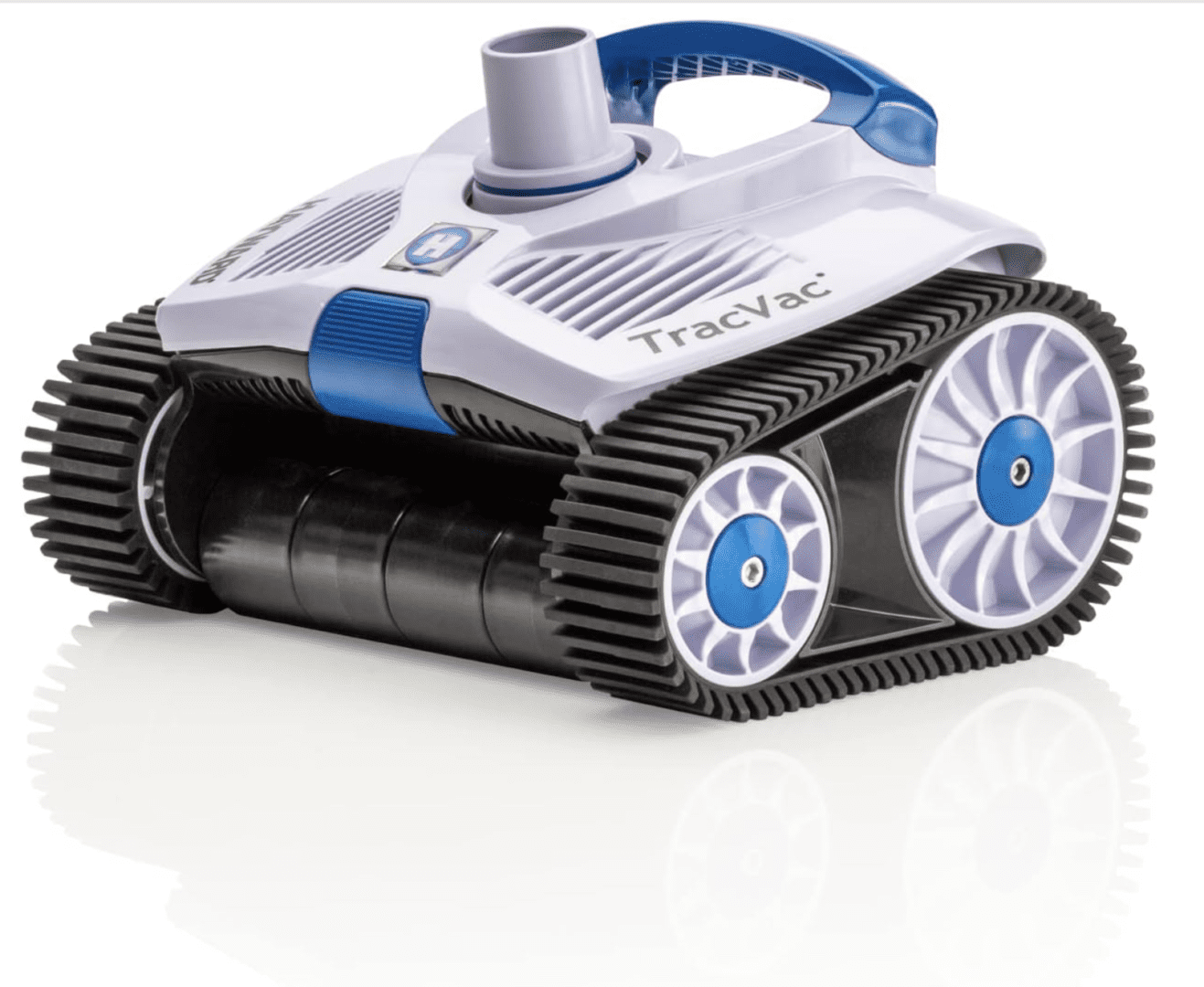 A Hayward W3HSCTRACCU TracVac Suction Pool Cleaner for In-ground Pools up to 40 ft in Length – Automatic Pool Vacuum – Climbs Walls - Overcomes Pool Floor Obstacles,Blue with a blue and white color.